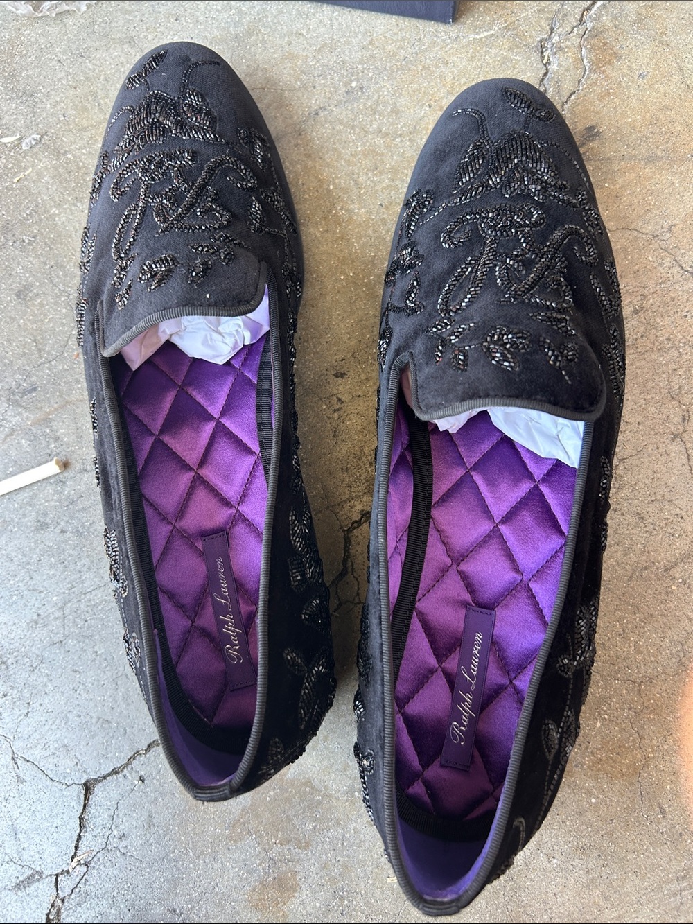 Ralph Lauren Black Velvet  Purple Quilted shoes, size 40 EU